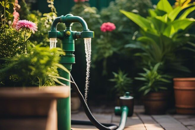 Autarke Bewässerung des Garten mit Gartenpumpe, Ansaugschlauch und Zisterne [Bildinhalt mit KI erstellt]