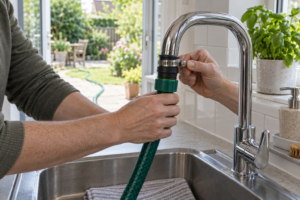 Wasserhahn Adapter für den Gartenschlauch am Spülbecken